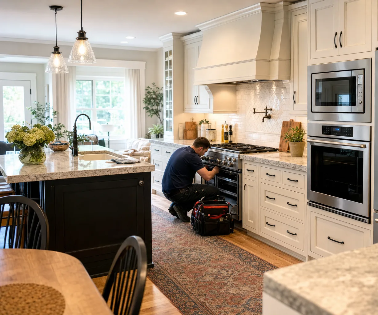 A luxury kitchen with built-in stainless appliances up close